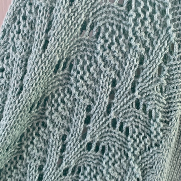 Torrid Size 5 aqua v-neck ribbed cardigan with lacy knit sleeves - Picture 4 of 8